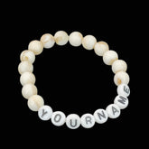 Elastic Name Customized Bracelets Personalized For Kids Girls Women With Off White Acrylic Beads